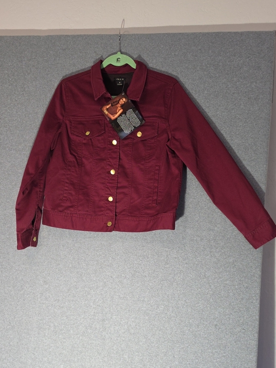 IMAN Jackets & Blazers - IMAN Burgundy Button-Front Jean Jacket
